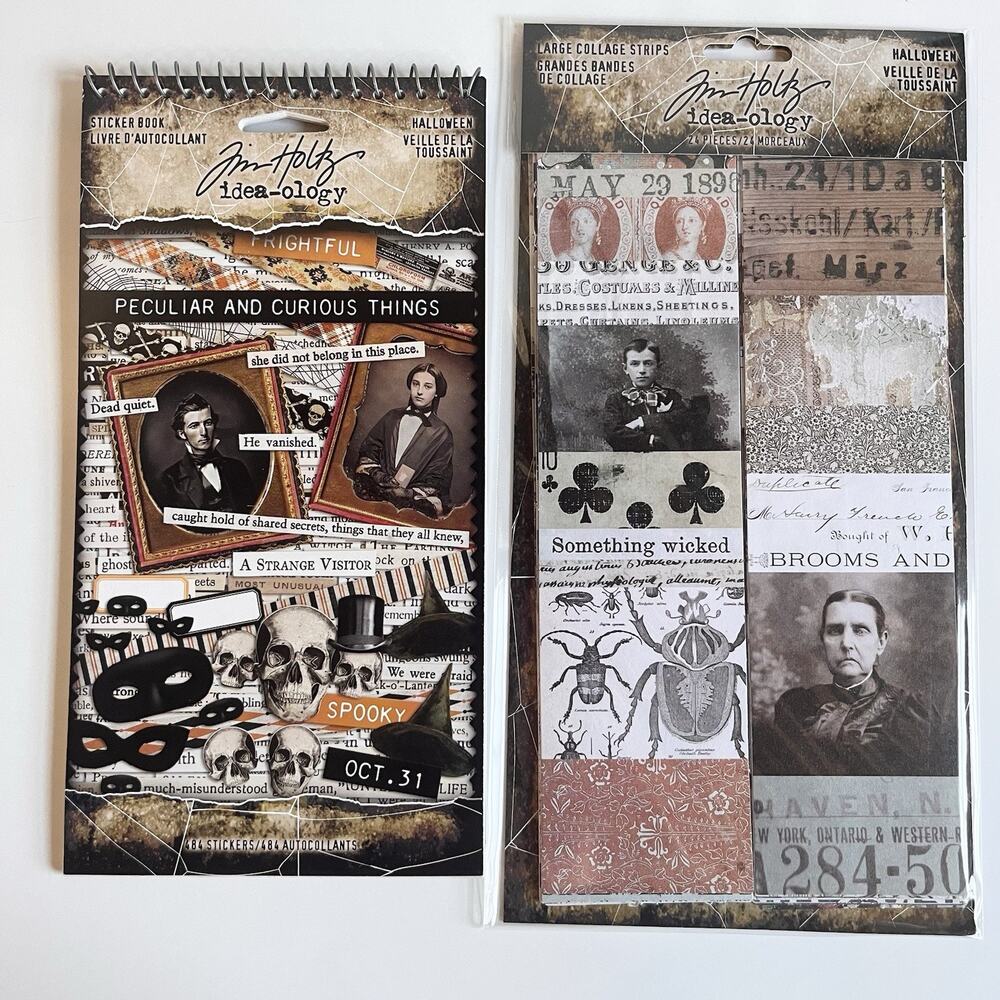 Tim Holtz idea-ology Halloween Sticker Book And Collage Strip Bundle